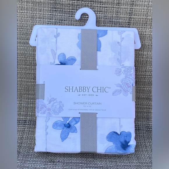 Shabby Chic Other - Shabby Chic Watercolor White Blue Floral Cotton Blend Fabric Shower Curtain